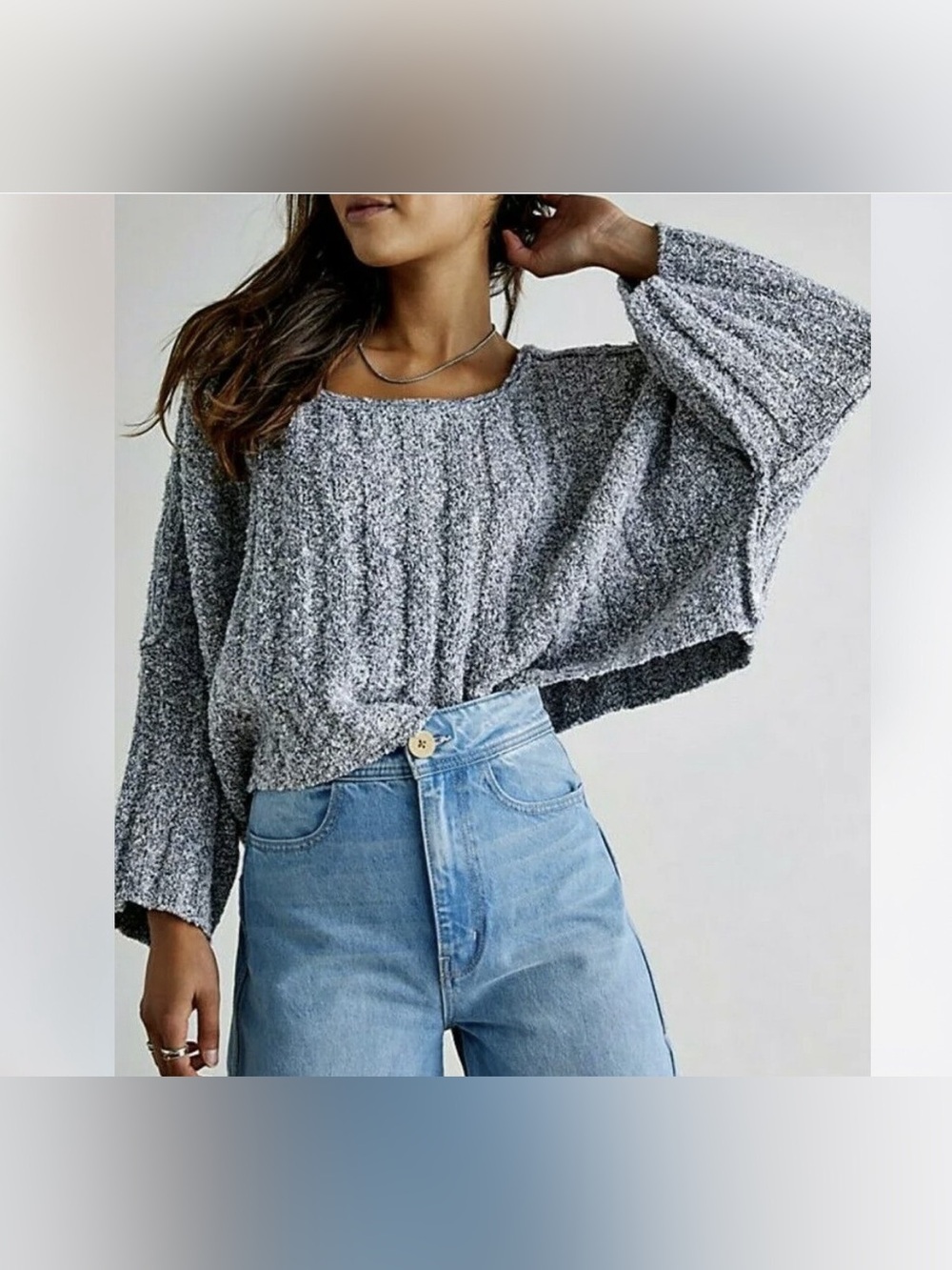 Free People Size Medium Good Day Pullover Sweater Charcoal Knit Oversized
